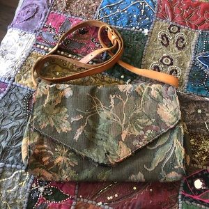 Vintage Ralph Lauren leather/carpet Crossbody bag.